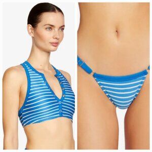 Robin Piccone Swim High-Neck Bikini Set Two Piece Woman’s Sz M Parker Blue /Whit